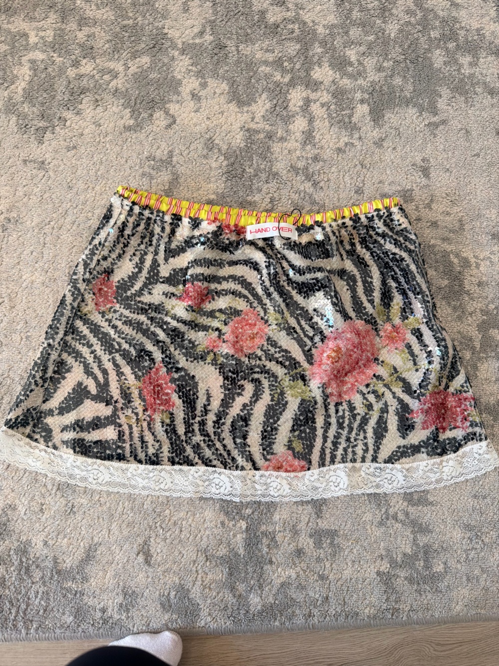 Hand Over Sequin Zebra Floral Mini Skirt in Multi